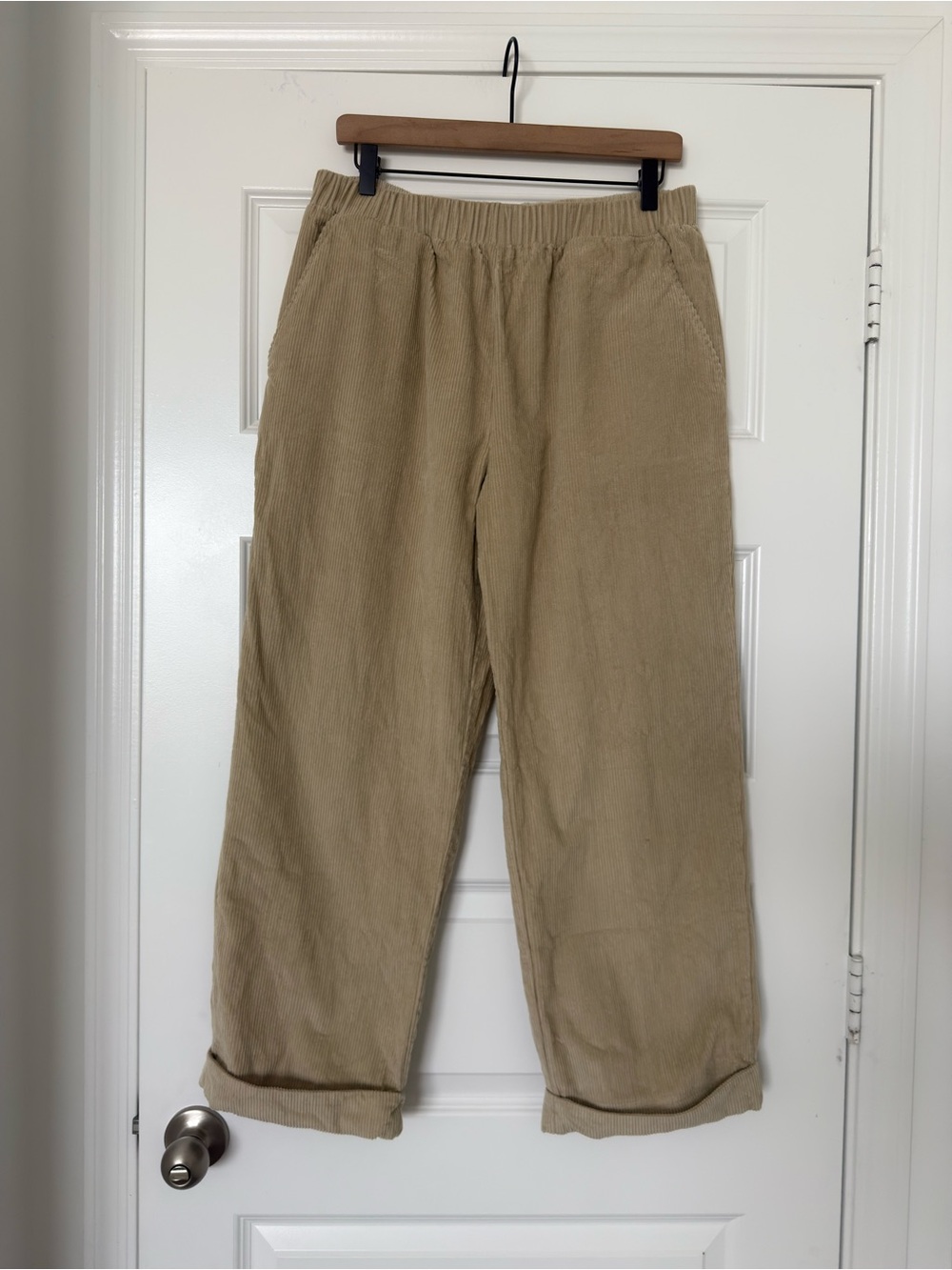 Sonderhaus Tan Corduroy Pull On Pants Medium High Rise Relaxed Fit Crop Cotton - Picture 2 of 6